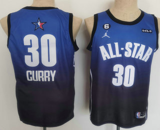 Mens Golden State Warriors 30 Stephen Curry Navy Blue 2022 All Star 6 Patch Icon Sponsor Swingman Jersey